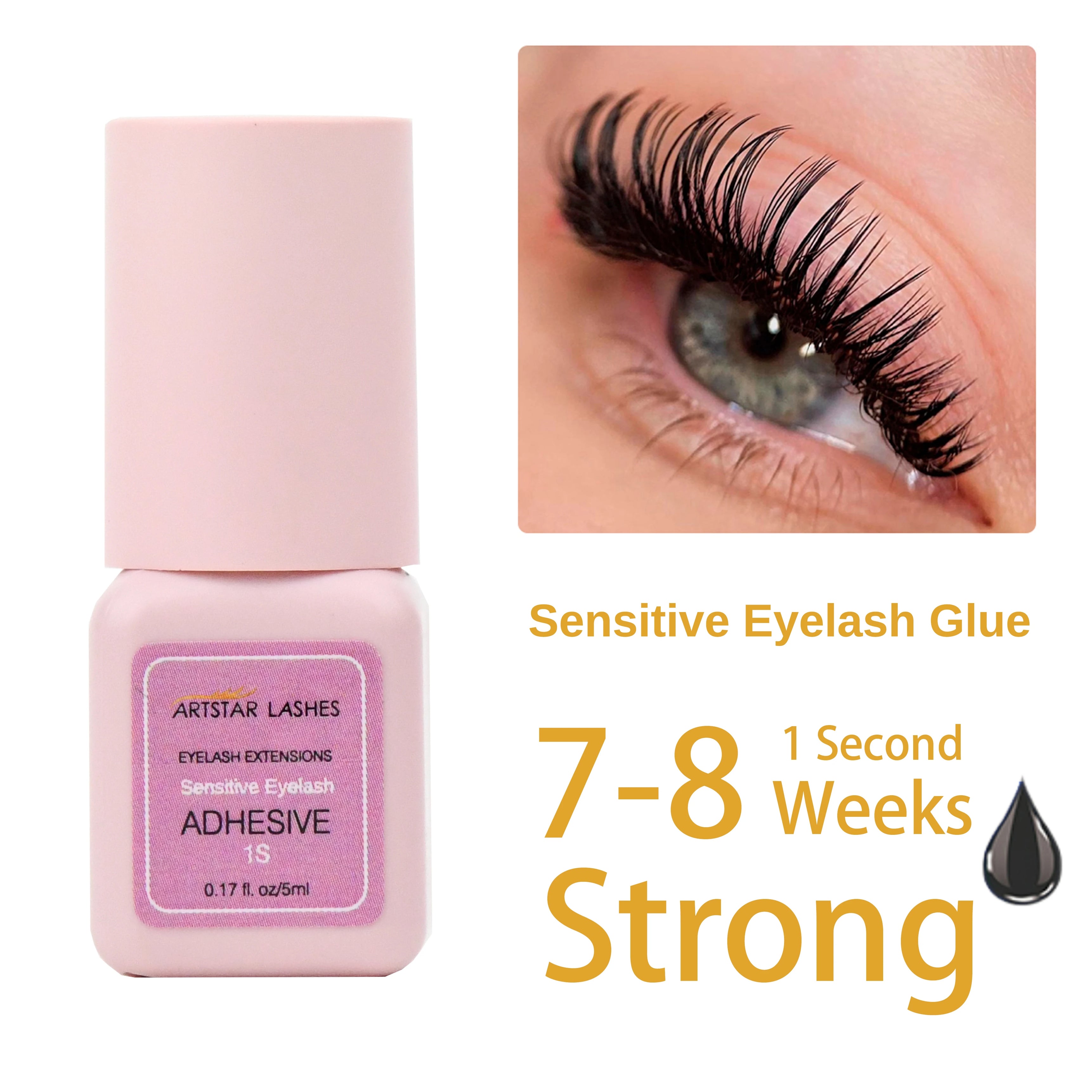 ARTSTAR Lash Glue Long Lasting Waterproof and Oilproof 0.5S Fast Dry Eyelash Extension Glue Black/transparent/Pink Colour Glue