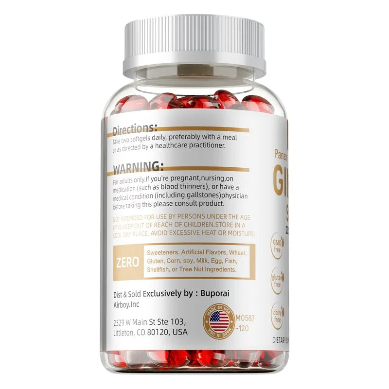 Red Panax Ginseng Capsules - for Immunity, Energy, Fatigue and Stress Relief, and Mental Focus