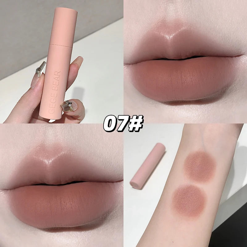 Dark Brown Matte Velvet Lip Mud Gloss Gege Bear Dark lipstick Non-stick Cup Lasting Nude Brown Lips Tint for Fall&Winter