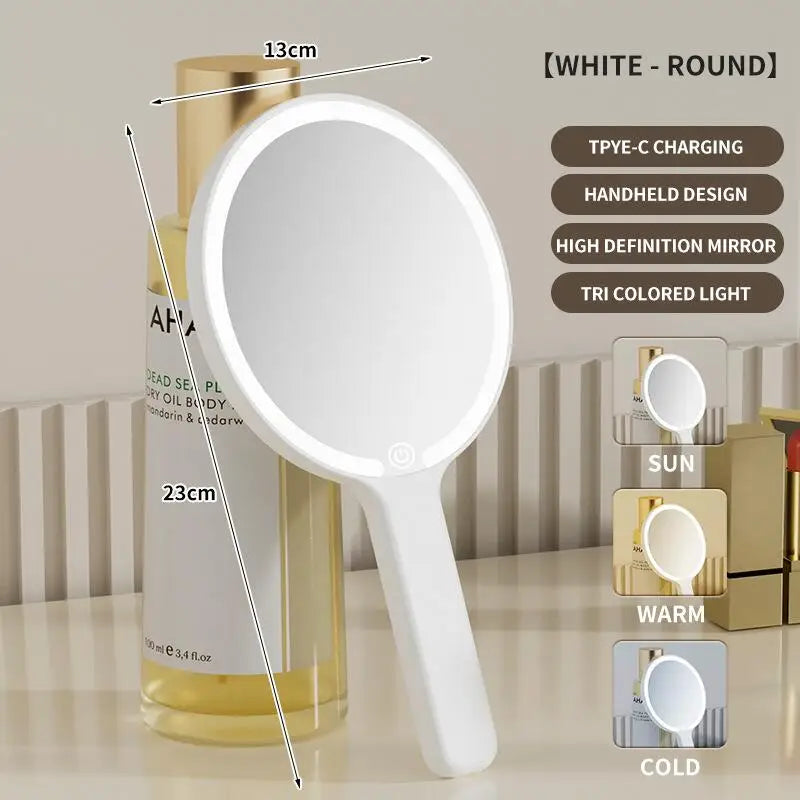 3-Color Dimmable LED Vanity Mirror with Touch Control - Rechargeable Portable Makeup Lighted Mirror, Mirror for Dorm & Travel