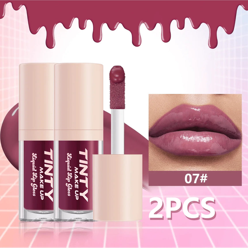 2PC  Crystal Jelly Moisturizing Lip Oil Plumping Lip Gloss Makeup Sexy Plump Lip Glow Oil Tinted Lip Plumper