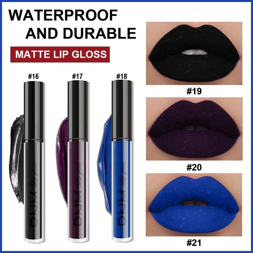 3pcs/set Liquid Lipstick Waterproof Long Lasting Cosmetic Black Blue Purple Green Matte Lip Gloss Nude Lip Tint Stain Makeup Set