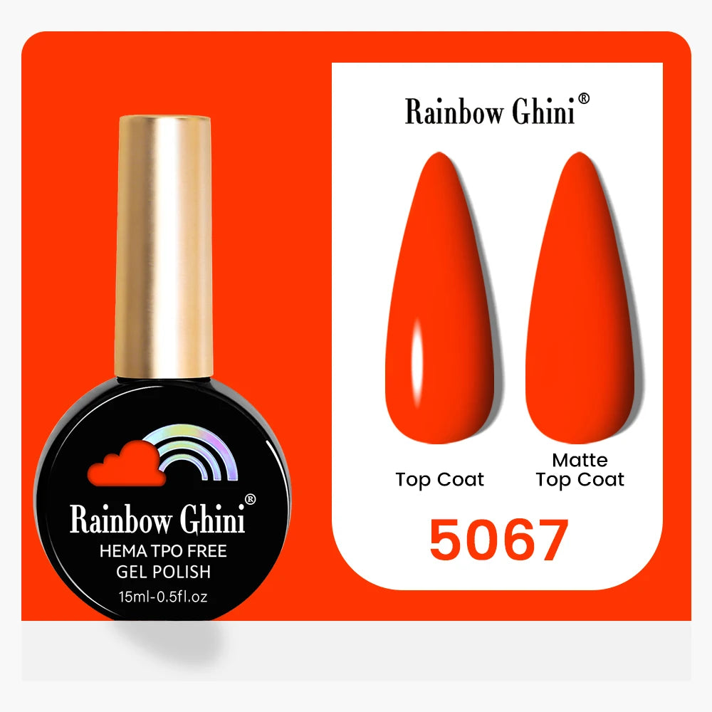 Rainbow Ghini 15ML 146 Colors Long-Lasting Colorful Gel Nail Polish Professional UV/LED Gel Polish Base Coat Matte Top Coat