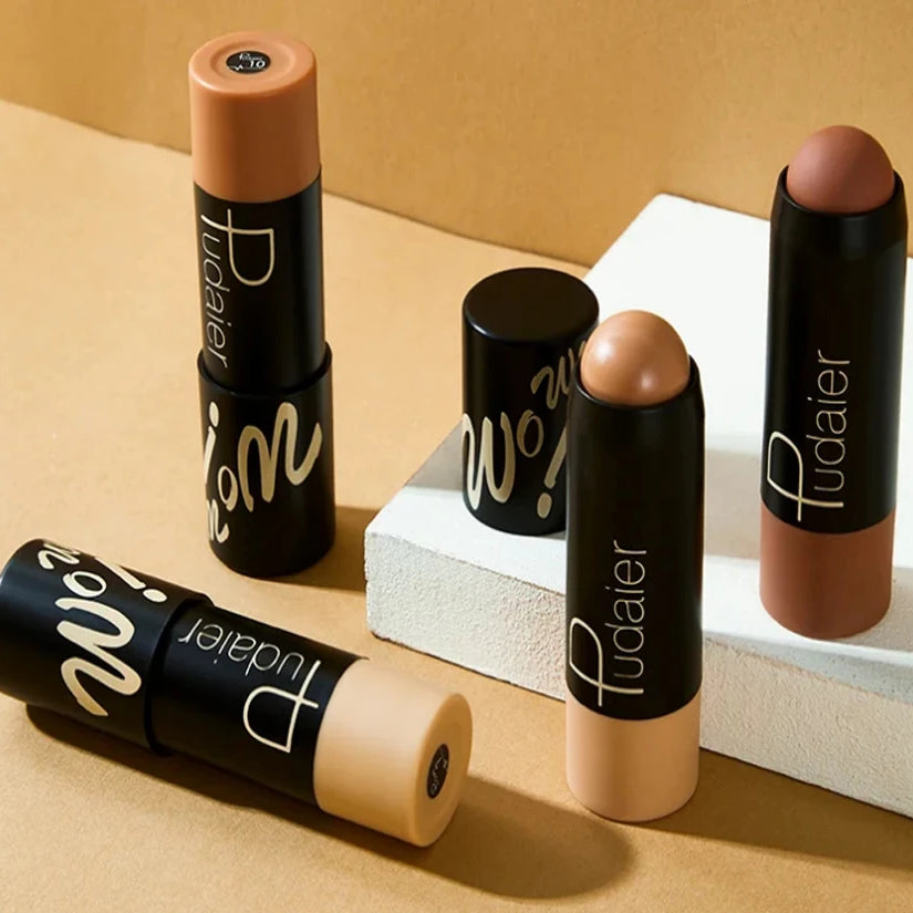 Full Coverage Lightweight Foundation Stick Contour Face Makeup Lasting Nude Foundation Base Hide Blemish Bronzer Cosmetics Brush
