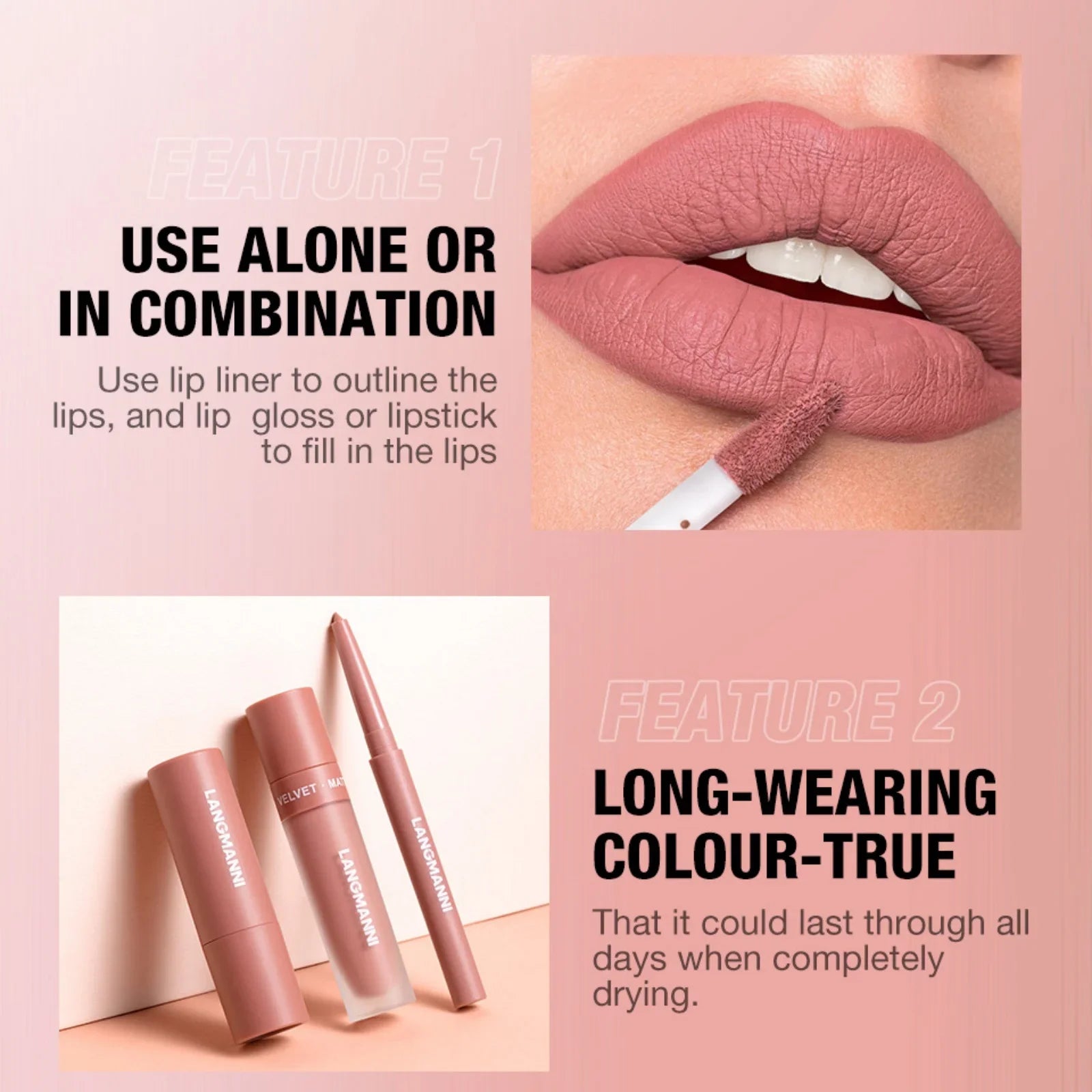 3pcs/Set Long Lasting Waterproof Lip Makeup Kit - Soft Smooth Creamy Lipliner Lipstick & Liquid Velvet Lipstick Set