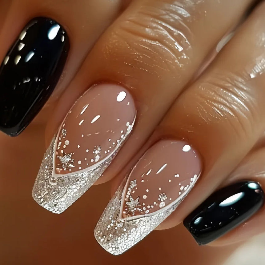 24Pcs Short False Nails with Shimmery Powder Ballet Nail Art Full Cover French Sheer Wearable Nail Manicure Tips for Girls Daily