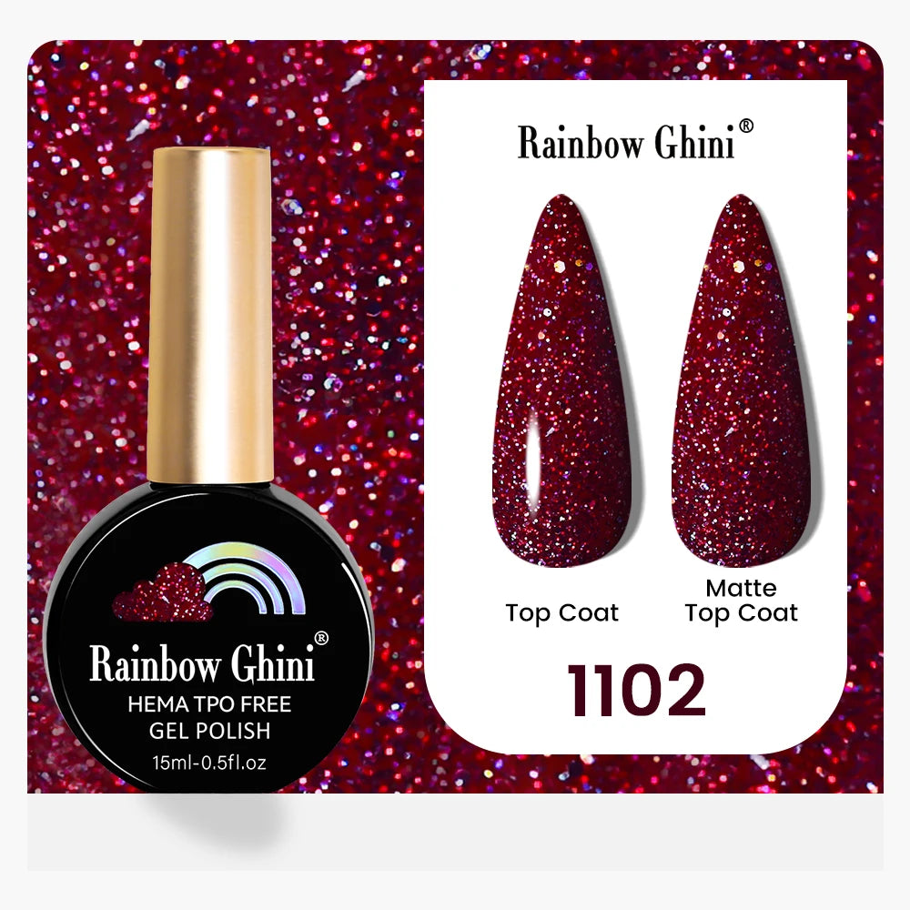 Rainbow Ghini 15ML 146 Colors Long-Lasting Colorful Gel Nail Polish Professional UV/LED Gel Polish Base Coat Matte Top Coat
