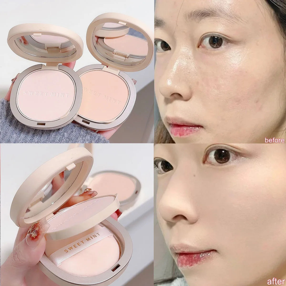 Pressed Powder Transparent White Brighten Oil Control Waterproof Lasting Natural Face Makeup Powder Cosmetic