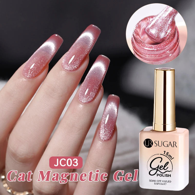 UR SUGAR 15ml Jelly Pink Cat Magnetic Gel Nail Polish Glitter ICE Soak Off Ceramic UV Gel Semi-permanent Nail Supplies Manicure