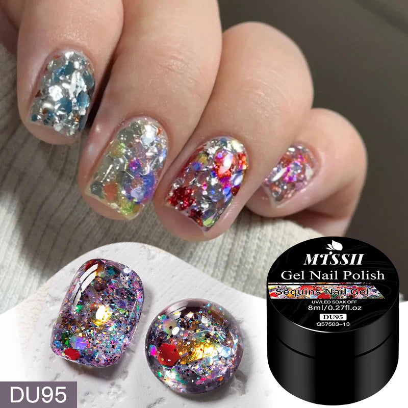 8ml Sequins Nail Gel Nail Polish Vibrant Blue Pink Colors Glitter Semi Permanent Soak Off UV LED Nail Art Varnish For Manicure