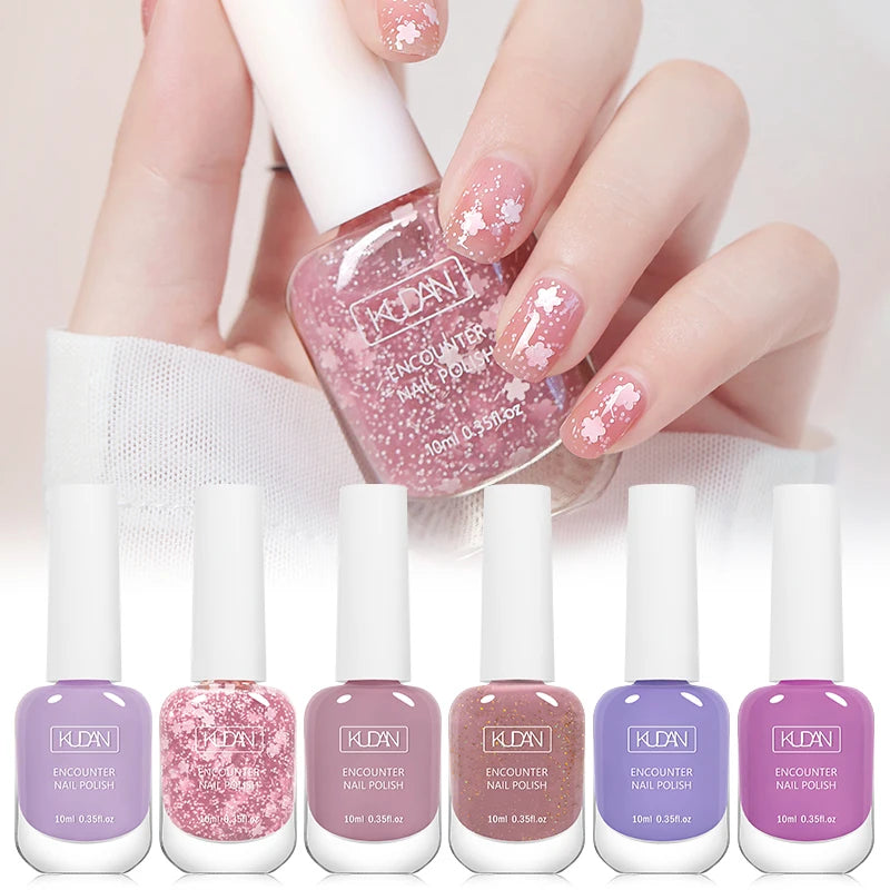 KUDAN 6Pcs Water-Based Nail Polish Set 10ml Nude Red Pink Peel-Off Air-Dry Nail Art Polish Kit Manicure No Need Lamp