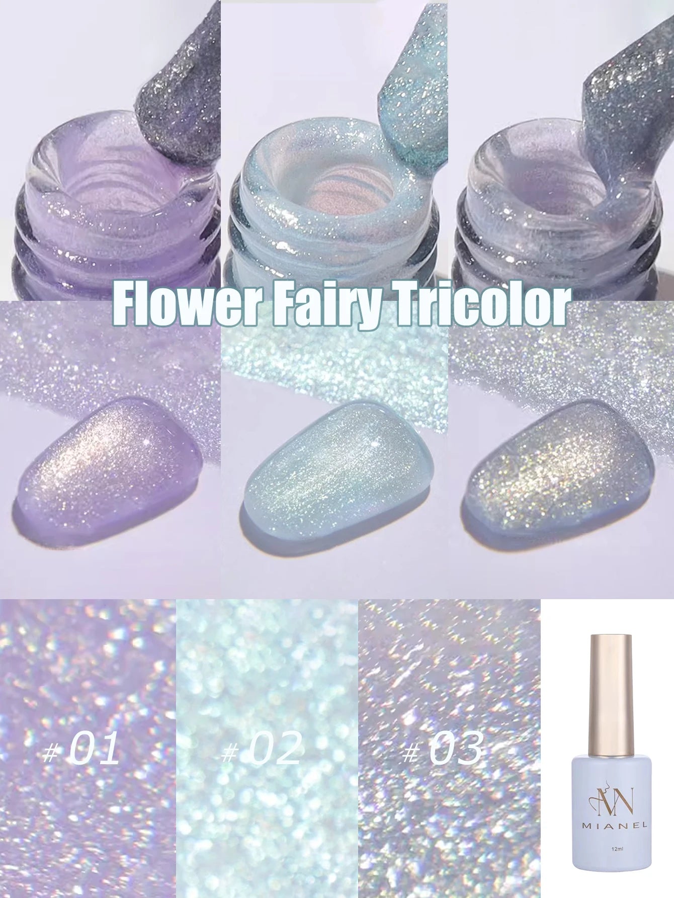 MIANEL1-12pcs 12ML Pink Blue White Green Series With Explosive Glitter Gel Nail Polish, Popular Yun Brocade Diamond Gel Polish