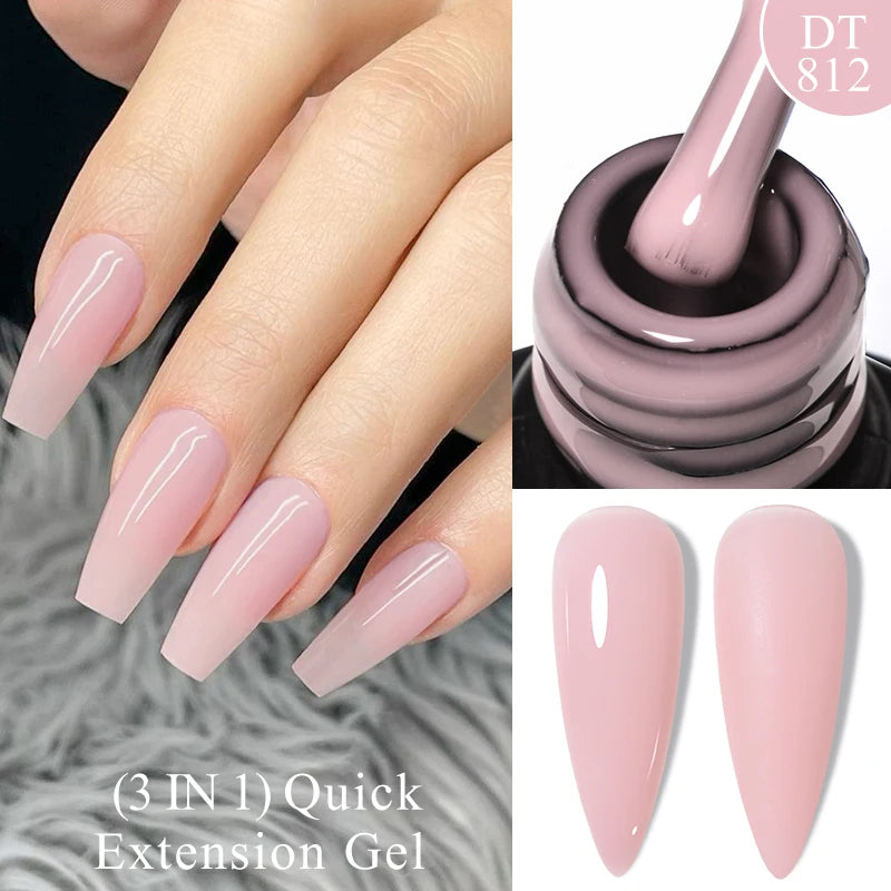 MEET ACROSS 7ml Gold Foil 3 In 1Quick Extension Gel Nail Polish Nude Pink Gold Milky White Glitter UV Gel Finger Prolong Varnish