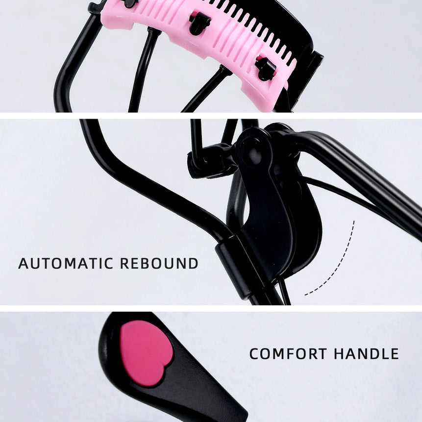 1 stainless steel eyelash curler with comb, lasting shaping big eyes, no harm to eyelashes, suitable for all eye types and eye e