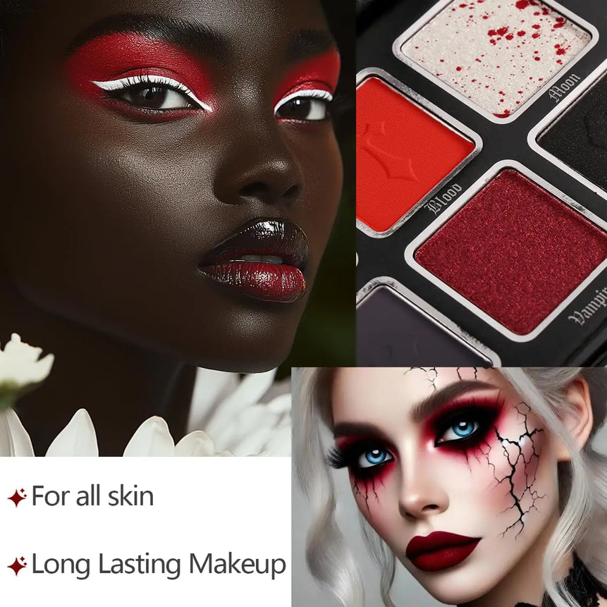 Afflano 6 Colors Eyeshadow Palette Makeup Matte Shimmer Glitter Smokey Gothic High Pigmented Longlasting Eye Makeup Halloween