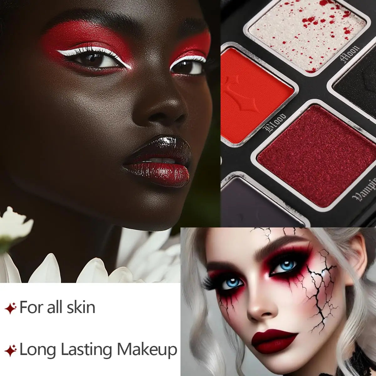 Afflano 6 Colors Eyeshadow Palette Makeup Matte Shimmer Glitter Smokey Gothic High Pigmented Longlasting Eye Makeup Halloween